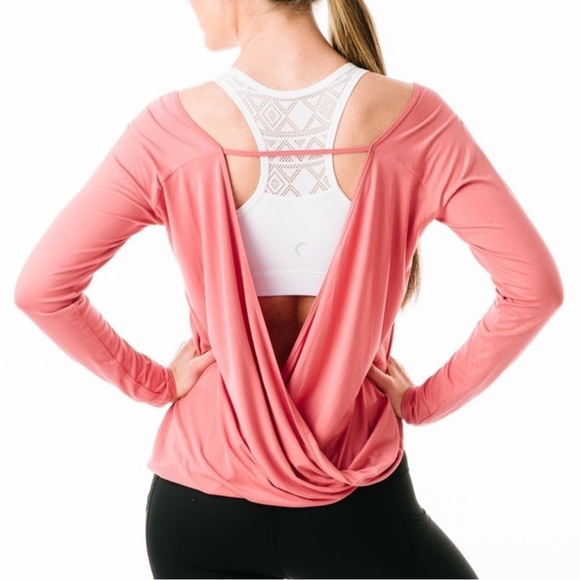 ZYIA Tops - ZYIA Active Light Brick Pink Namaste Long Sleeve Tee Shirt Size Medium NEW